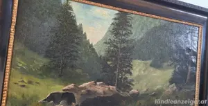 1900 Romantische Waldlandschaft Bergwiese Tannen Ölgemälde Alpen Gebirge Bergwiese Bild 2