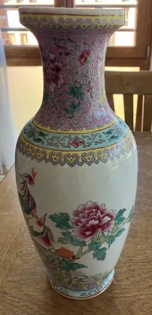 Vase Keramik chinesisches Muster Blumen und Tiere