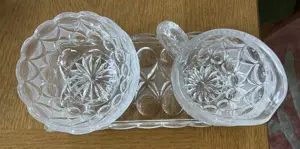 Kristallglasset Milch Zucker mit Platte Vintage Bild 2