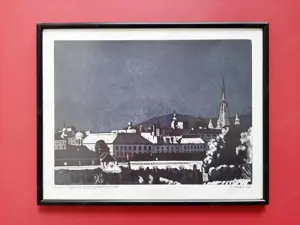 Walter Khüny (1926 - 1997), Radierung  Blick vom Oberen Belvedere auf Wien 