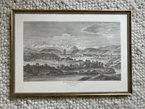Kupferstich Panorama Bern Schweiz mit Rahmen