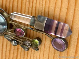 Antike Jugenstil Halskette 925er Silber mit Edelsteinen Bild 2