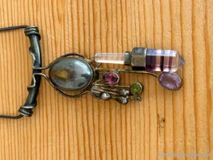 Antike Jugenstil Halskette 925er Silber mit Edelsteinen
