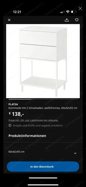 Kommode mit 2 Schubladen Ikea