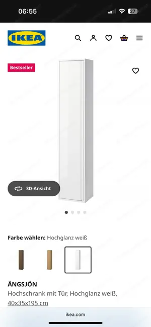 IKEA ÄNGSJÖN Hochschrank mit Tür, Hochglanz weiß,