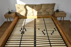 160x200cm Eichenbett Vollholz inklusive Jute-Kopfteil, Lattenrost und Matratze Bild 6
