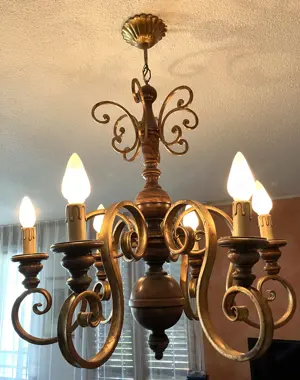 Deckenlampe venezianisch dunkles Holz und Gold, Stilmöbel Vintage Bild 2