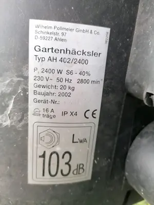 Gartenhäcksler, Häcksler Parkside 2400W Bild 6