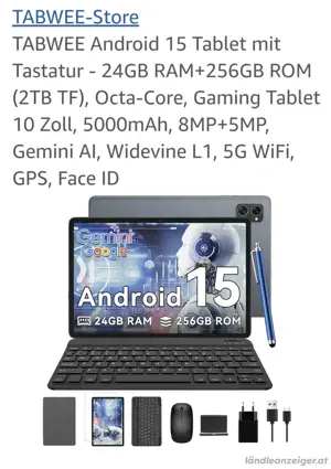 TABWEE Android 15 Tablet mit Tastatur - 24GB RAM+256GB ROM