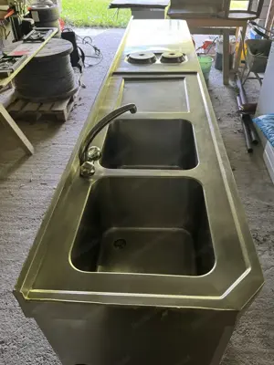 Edestahl-Küche Gastro-Küche Outdoor-Küche mit 325 cm langer Arbeitsplatte, Doppelspüle, Kochplatten Bild 4