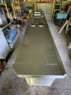 Edestahl-Küche Gastro-Küche Outdoor-Küche mit 325 cm langer Arbeitsplatte, Doppelspüle, Kochplatten Bild 5