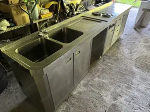 Edestahl-Küche Gastro-Küche Outdoor-Küche mit 325 cm langer Arbeitsplatte, Doppelspüle, Kochplatten
