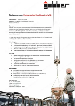 Facharbeiter Hilfsarbeiter Hochbau gesucht!