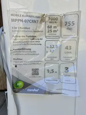 Mobile Klimaanlage MPPH-07CRN7   Leistungsstark & Energieeffizient mit viel Zubehör Bild 8