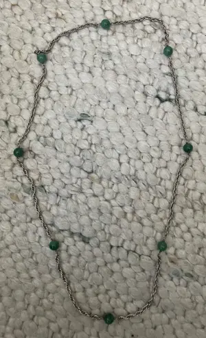 Halskette Silber mit Grünachatkugeln echt 82 cm lang