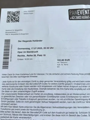 2 VIP Karten  Fliegender Holländer  im Steinbruch von St. Margarethen im Burgenland am 17.07.25 Bild 3