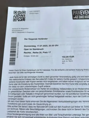 2 VIP Karten  Fliegender Holländer  im Steinbruch von St. Margarethen im Burgenland am 17.07.25 Bild 4