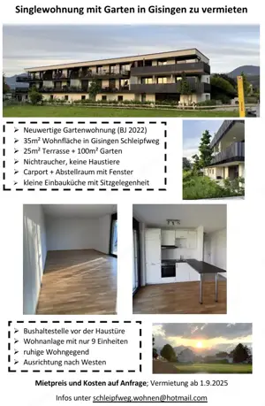 1-Zimmer-Gartenwohnung in Gisingen zu vermieten
