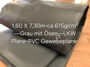 LKW-Plane. 1,60 X 7,30m-ca 615gr m  Grau mit Ösen. Abdeckplane. PVC Gewebeplane 