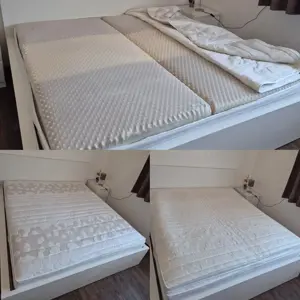 Doppelbett mit Matratzen, Lattenrost und Nachtkästchen