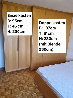 Schlafzimmer massiv (Tischleranfertigung) - 3teiliger Kasten und Bett mit Nachtkästchen Bild 3