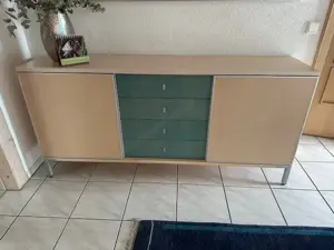 Sideboard Ahorn natur mit hellblau  türkis Schubladen