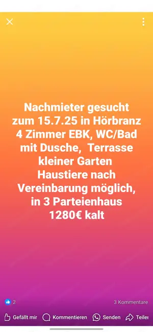 Suchen Nachmieter zum 15.7.25