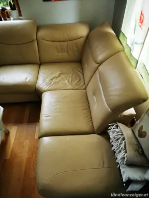 GRATIS Echt Leder Couch Beige Selbstabholung  Bild 2