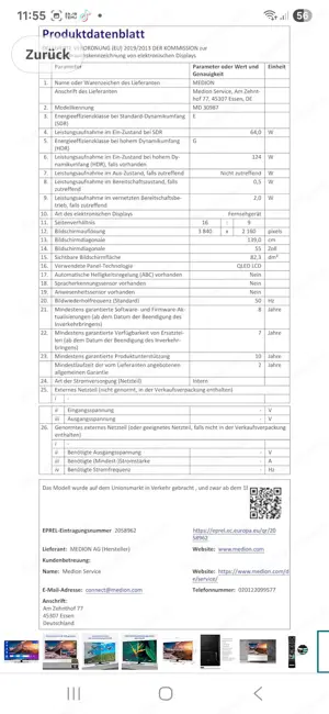 Fernseher 55 Zoll Medion Bild 2
