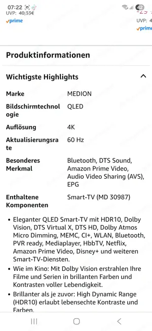 Fernseher 55 Zoll Medion