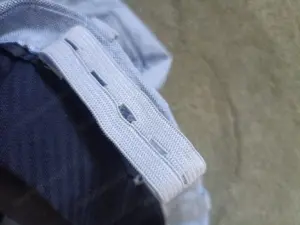 Kinderstoffhose hellbau weiß, Größe 140