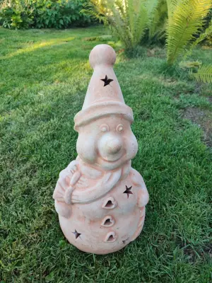 Schneemann Gartenzwerg groß Höhe 50 cm Terrakotta Ton Garten Deko Dekoration
