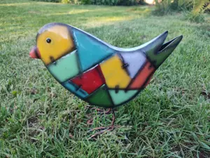 Vogel bunt Metall Dekoration Garten Spatz