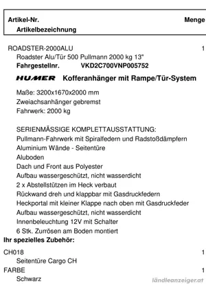 HUMER Roadster 2000 Pullmann Kofferanhänger Bild 3