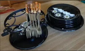 Fondueteller u. Rechaud u. Fonduegabeln, Superpreis Bild 2