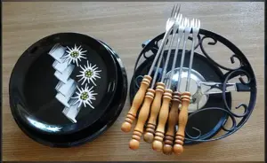 Fondueteller u. Rechaud u. Fonduegabeln, Superpreis Bild 3