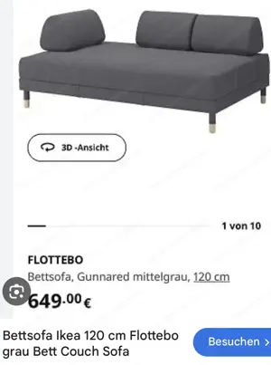 Bettsofa Flottebo Ikea 120 x 200 cm grau Couch Sofa Bett