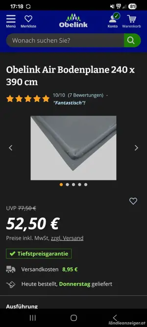 PVC Bodenplane mit aufblasbarem Rand ca.300gr m2 Bild 3