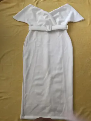 Elegantes Weißes Cocktail Kleid Gr 38 40 mit Gürtel NEU Bild 5