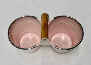 Doppelter 2er Blumentopf Pflanzkübel Pflanzschale Deko - mit Holzgriff Henkel (wie NEU) Bild 3