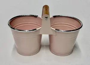 Doppelter 2er Blumentopf Pflanzkübel Pflanzschale Deko - mit Holzgriff Henkel (wie NEU) Bild 2