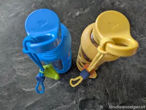 Trinkflaschen Glas mit Silikonschutzhülle für Kindergarten, Volksschule  Bild 2