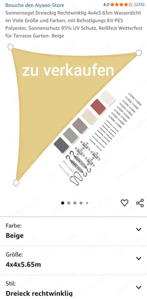 Sonnensegel neu ungebraucht Bild 2