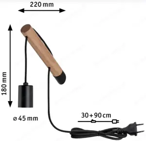 Wandleuchte 2 Stk., Holz Schwarz, E27 230V, dimmbar Bild 3