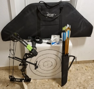 Compoundbogen Chaser III, inkl. Ziel, Aluminium Pfeile, Köcher, Tasche, Release etc.