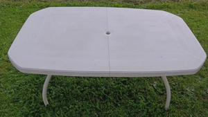 Gartentisch L162cm mit Verlängerung 54cm, Stahlrohruntergestell pulver beschichtet weiß