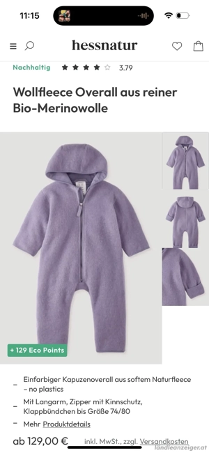 Wollfleece Overall Lila Gr. 62 68