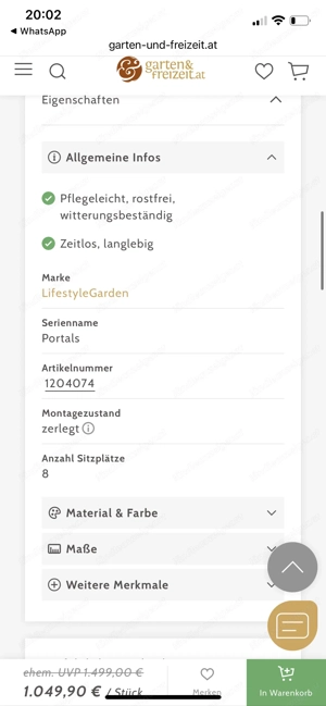 Gartenmöbel Set, Gartentisch mit 8 Stühlen + 8 Sitzpolster Bild 6