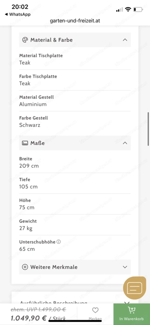 Gartenmöbel Set, Gartentisch mit 8 Stühlen + 8 Sitzpolster Bild 7