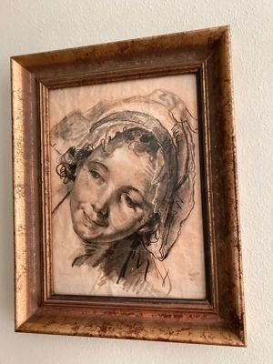 Bild mit ENGEL in schönem Rahmen ( recht antik )